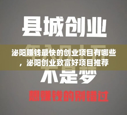 泌阳赚钱最快的创业项目有哪些，泌阳创业致富好项目推荐
