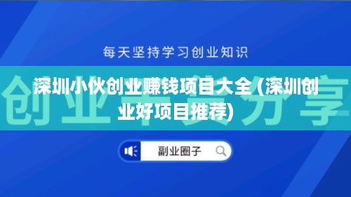 深圳小伙创业赚钱项目大全 (深圳创业好项目推荐)