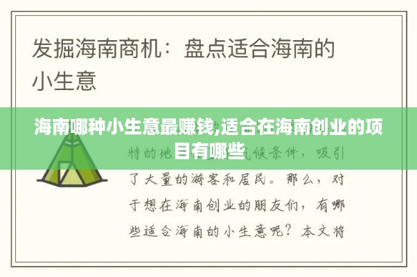 海南哪种小生意最赚钱,适合在海南创业的项目有哪些