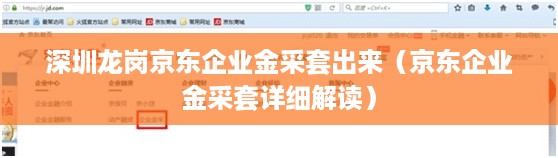 深圳龙岗京东企业金采套出来（京东企业金采套详细解读）
