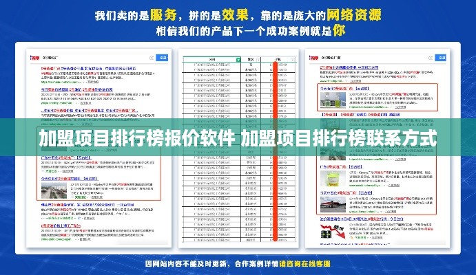 加盟项目排行榜报价软件 加盟项目排行榜联系方式
