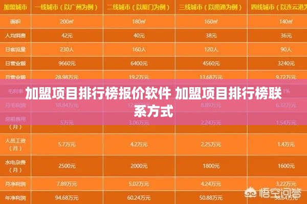 加盟项目排行榜报价软件 加盟项目排行榜联系方式
