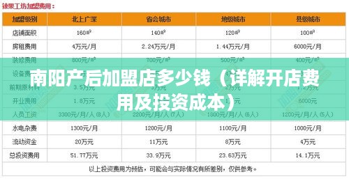 南阳产后加盟店多少钱（详解开店费用及投资成本）