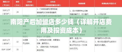 南阳产后加盟店多少钱（详解开店费用及投资成本）
