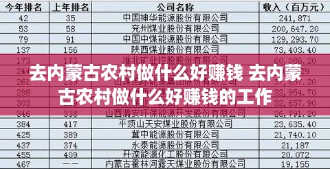 去内蒙古农村做什么好赚钱 去内蒙古农村做什么好赚钱的工作