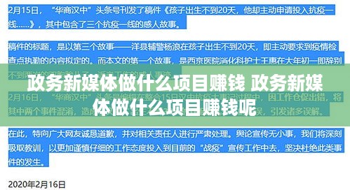 政务新媒体做什么项目赚钱 政务新媒体做什么项目赚钱呢