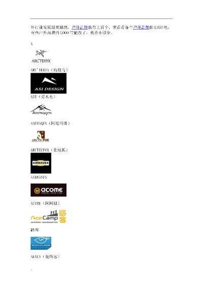 户外品牌商标大全，领略自然与时尚的完美结合