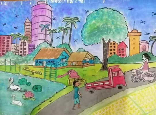 城市和乡村的奇妙画笔，三年级学生如何画出心中的世界