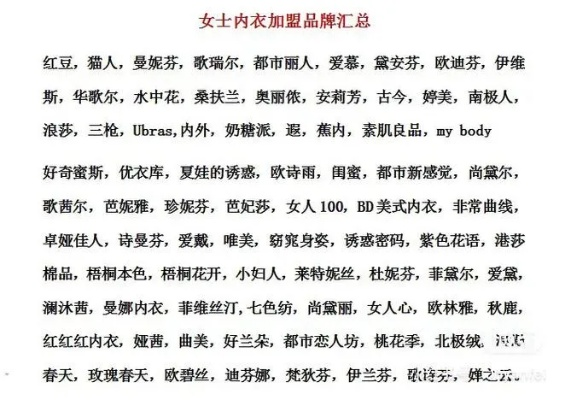 内衣品牌加盟店名字推荐