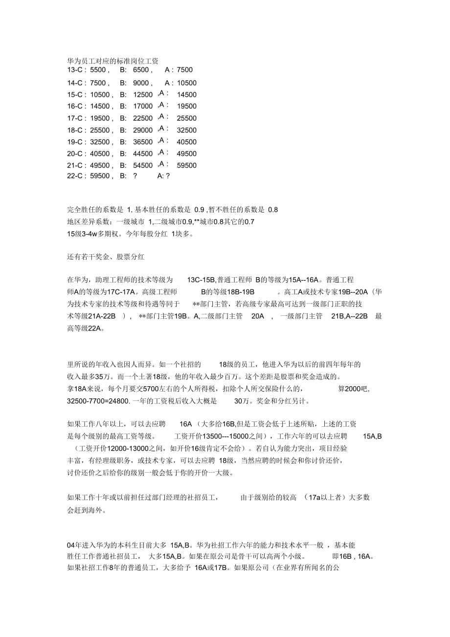 华为14a工资 华为13a工资是多少