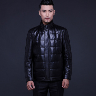 皮羽绒服男真皮皮衣 男款毛领真皮皮衣图片