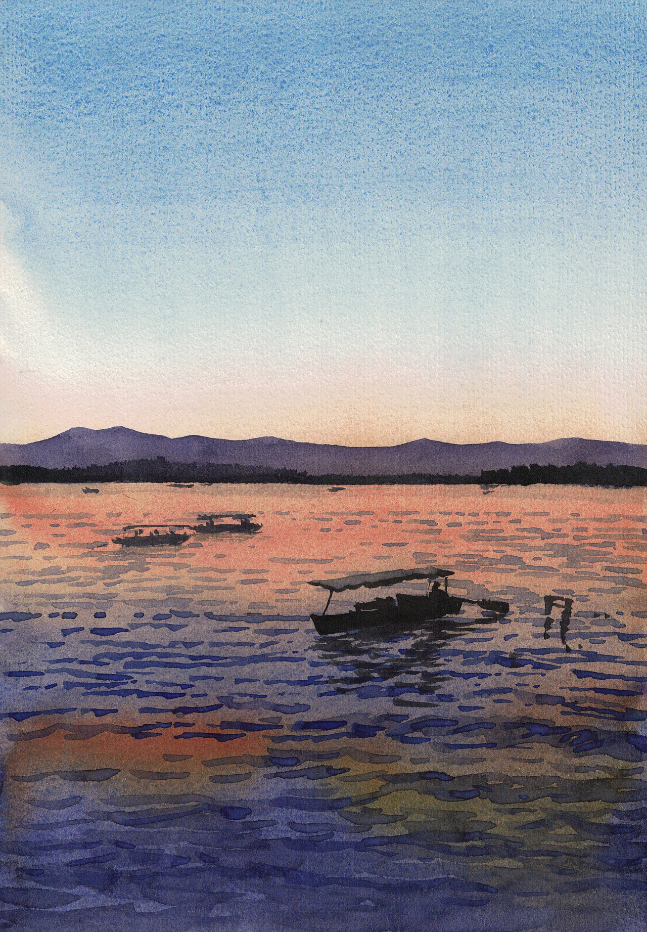 西湖水彩画 西湖水彩画画法