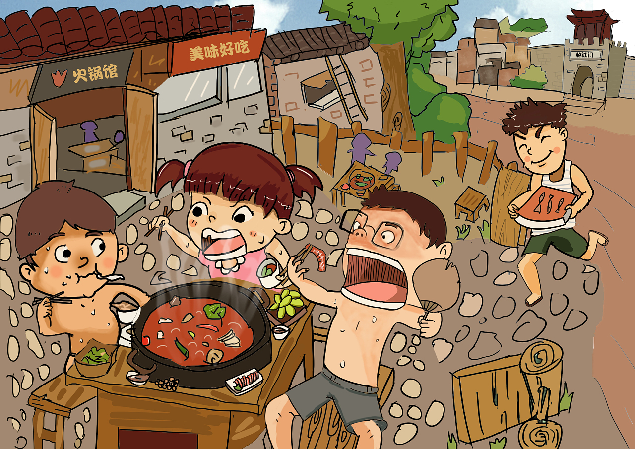 吃火锅插画 吃火锅插画图片