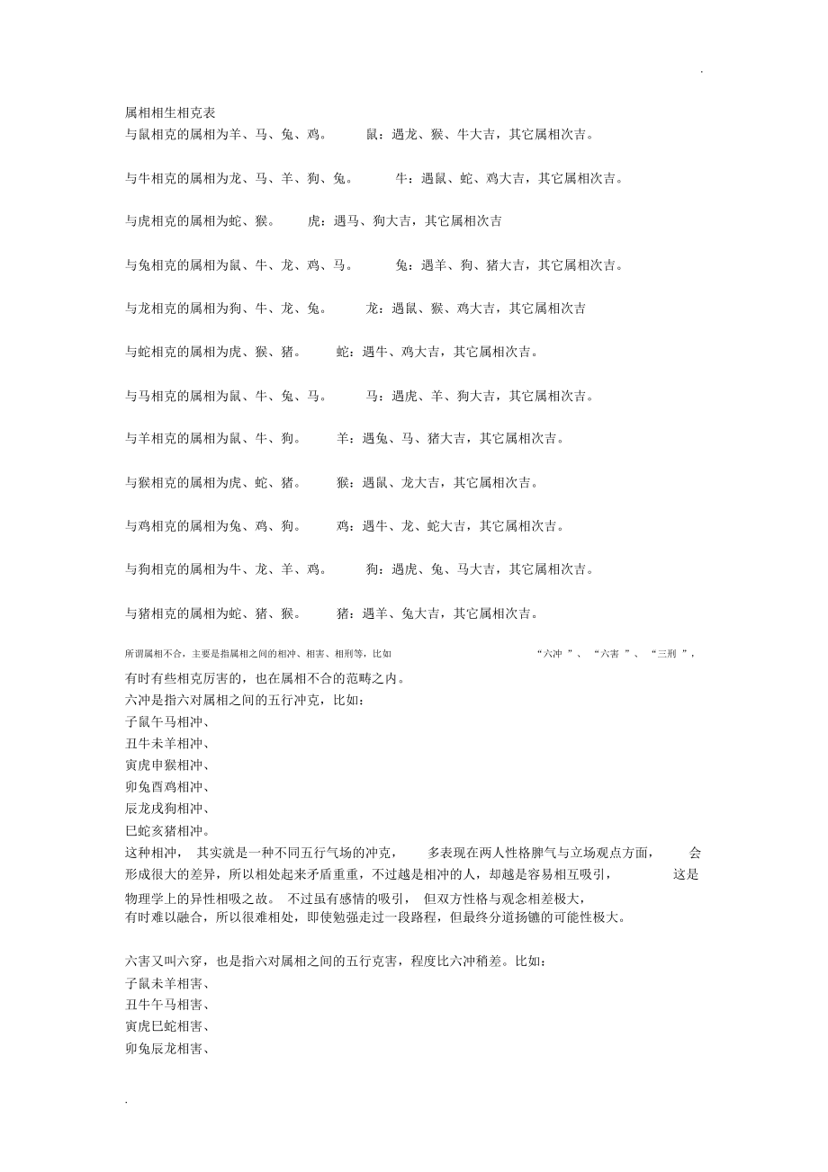 生肖表十二顺序相生相克 十二生肖相克生肖相生对照表